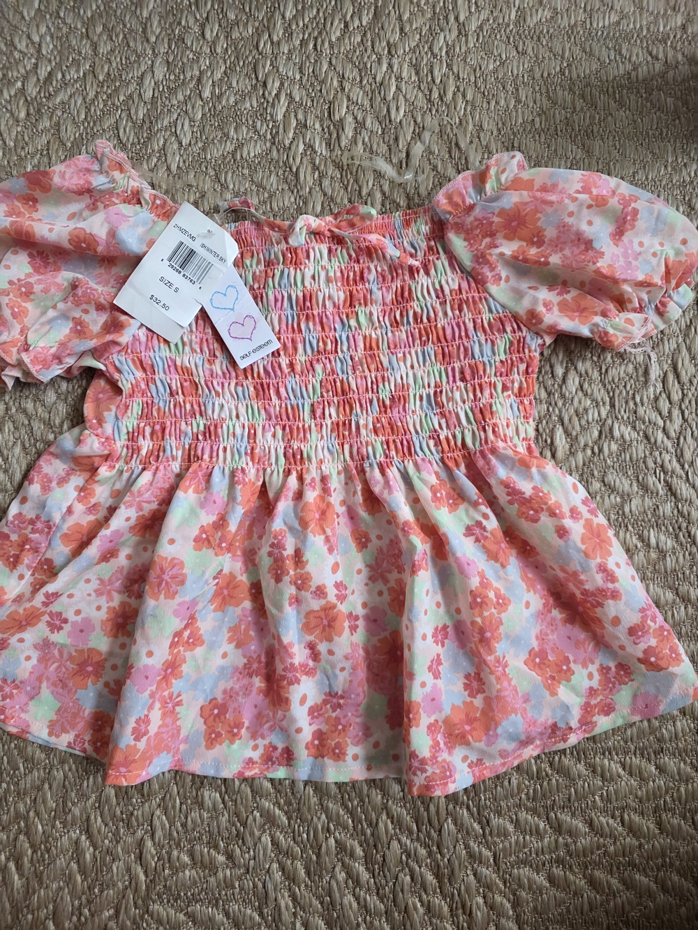 Smocked Floral Off-Shoulder Kids Top